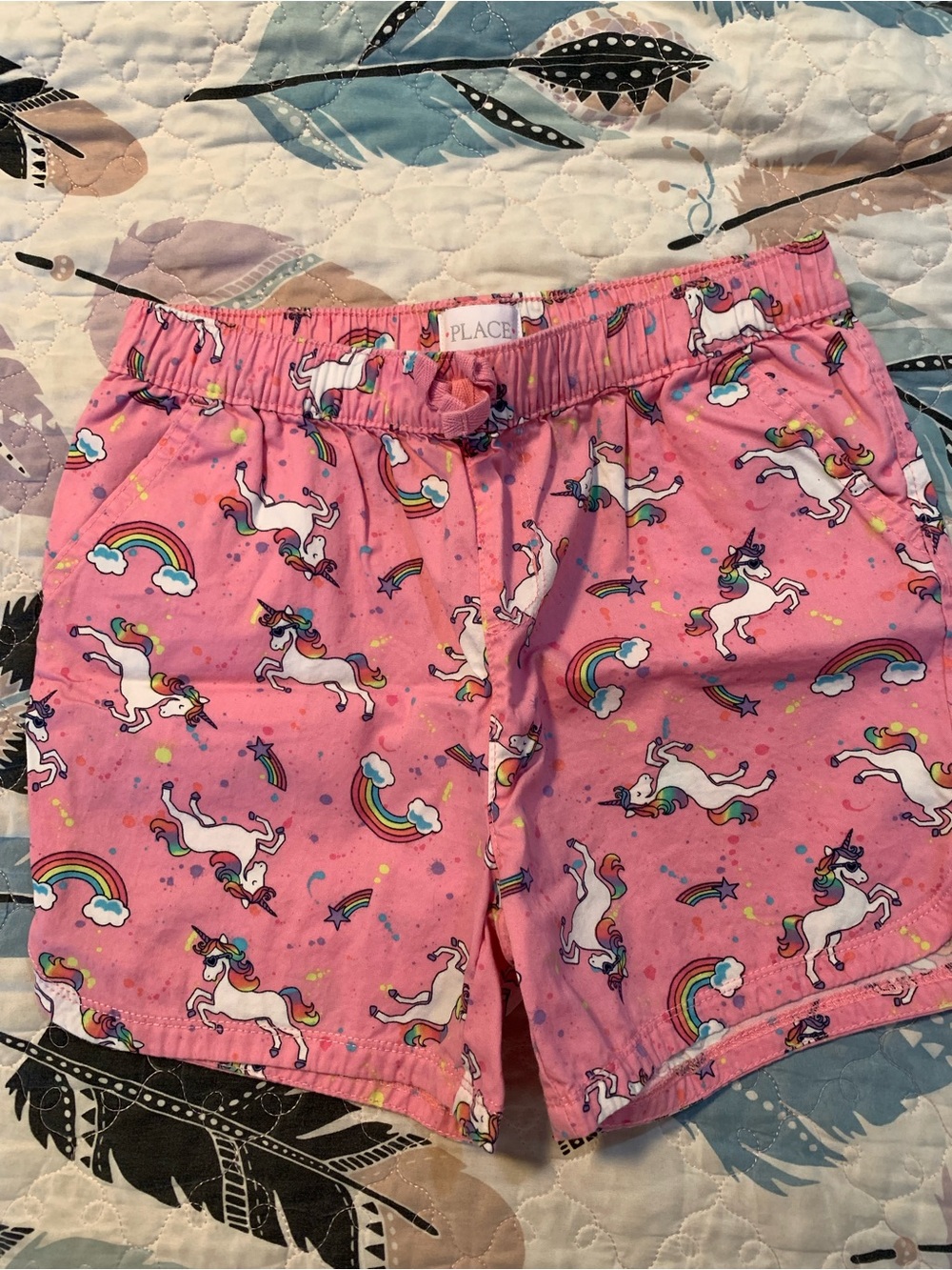 NWOT Place Pink Unicorn & Rainbow Print Shorts